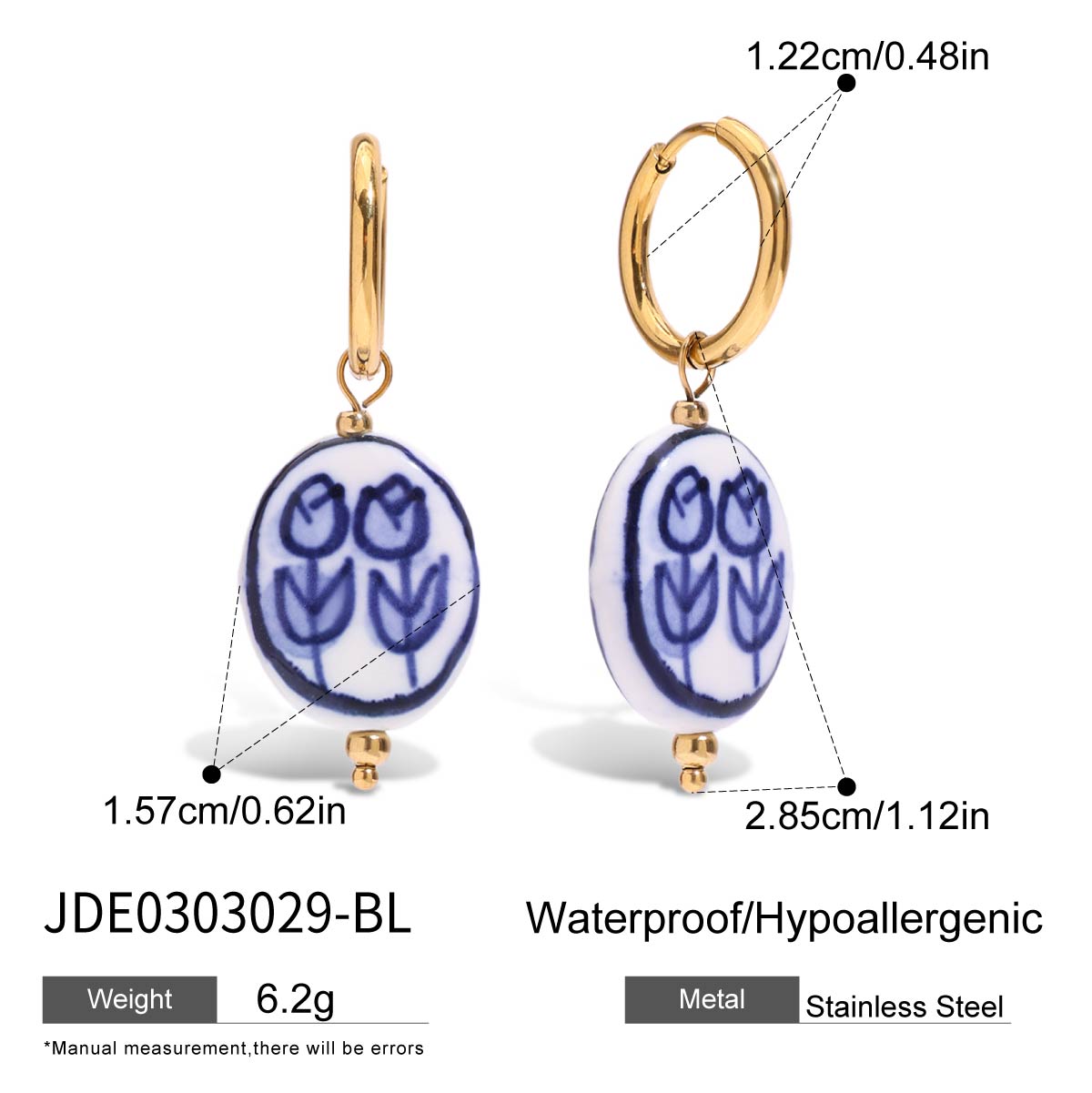

Youthway Hand Drawn Flower Ceramic C-Shaped Earrings Gold Plated Stainless Steel Minimalist Anti Allergic Women Jewelry Gift