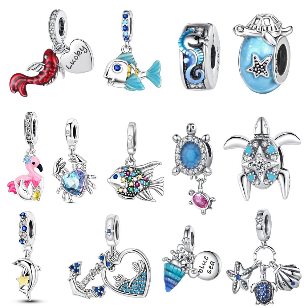 Havsserie Koppar Skepp Delfin Sköldpadda Krabba Hängande Berlock Passar Originalarmband DIY Vackra Och Eleganta Smycken Gåva