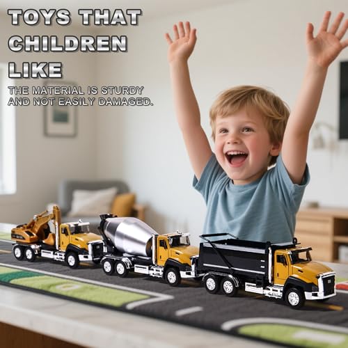AIUAZA 1/50 Scale Diecast Engineering Construction Vehicles, Dump Truck, Excavator, Mixer, Alloy Collectible Model Car, Boys' Door Opening Pull Back V
