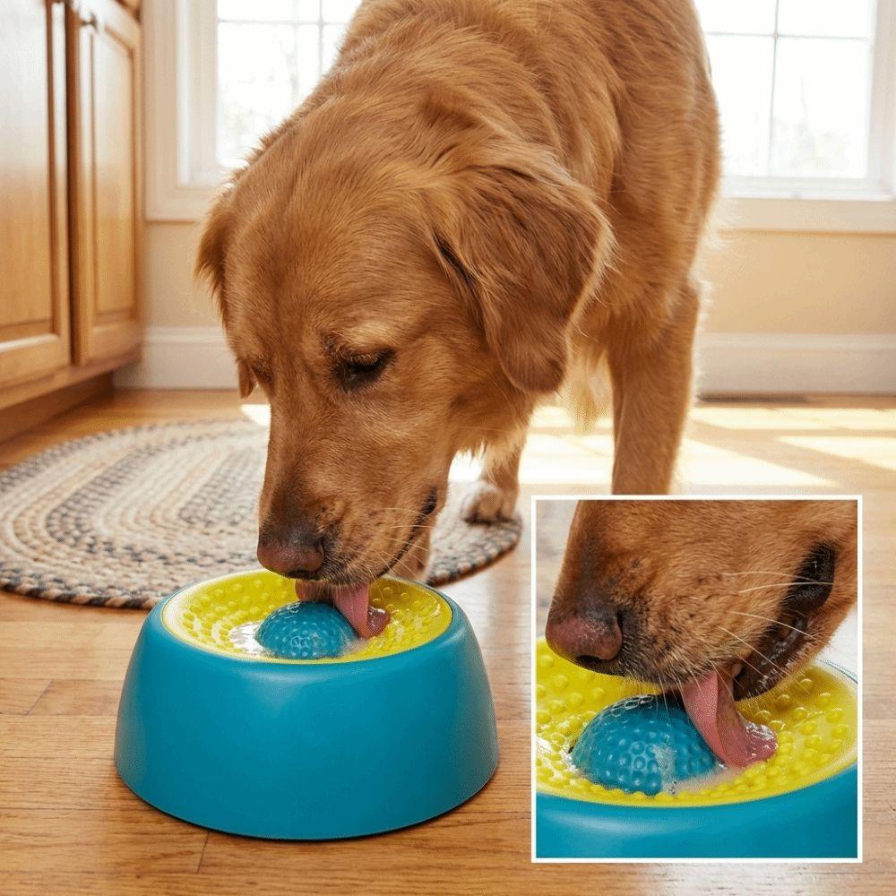 Plastic Slow Feeder Dog Bowl Food-Grade with Rolling Ball Pet Feeding Bowl Anti-Choking Non-Slip Dog Licking Bowl