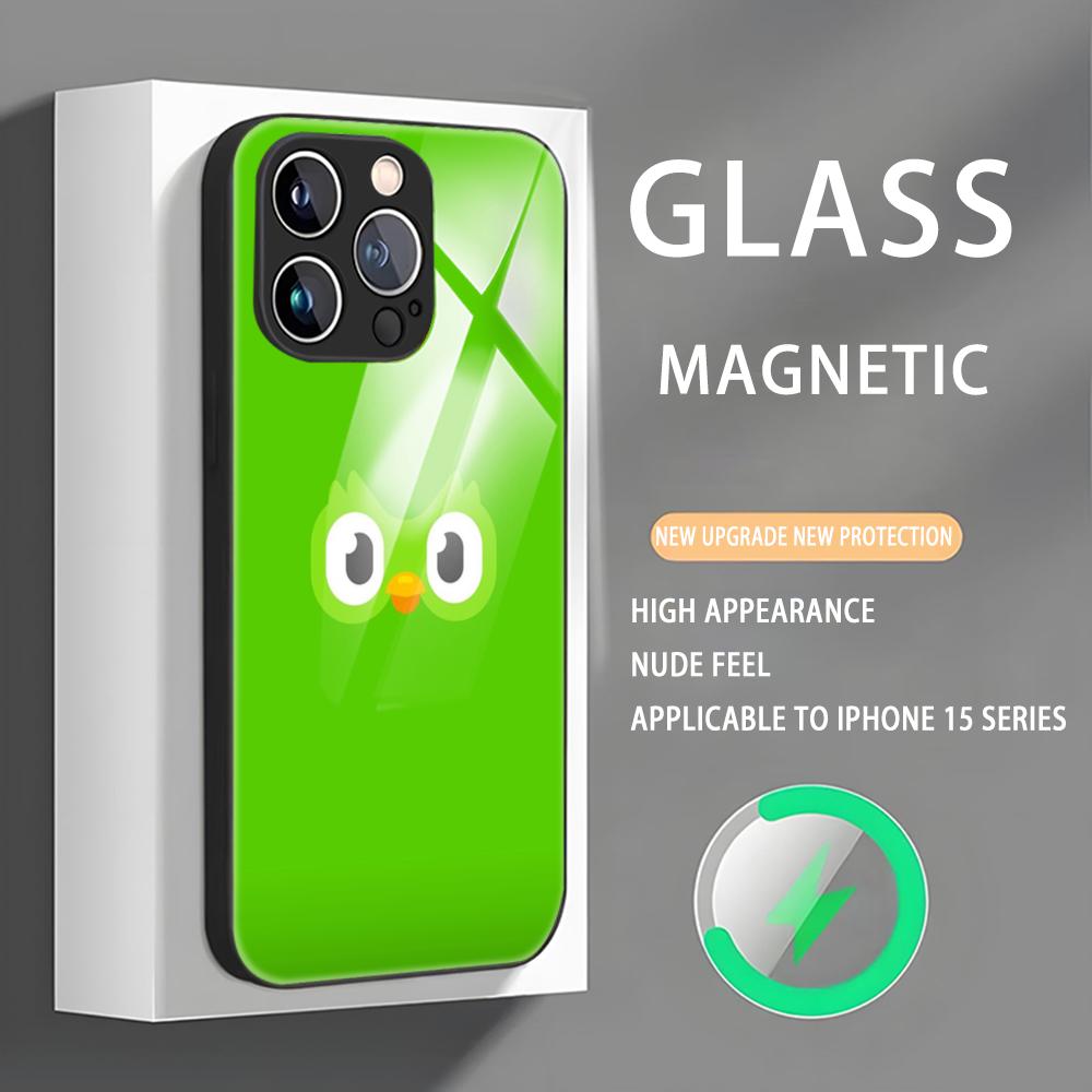 

Duolingo Phone Case For iPhone 16 15 14 13 12 11 X XR XS 8 Plus Mini Pro Max Glass Magnetic Phone Case iPhone 16 Pro