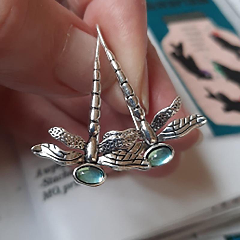 

Винтажные серьги-подвески ручной работы с лунным камнем и стрекозой, женские модные серьги в стиле бохо, старинные серебряные украшения