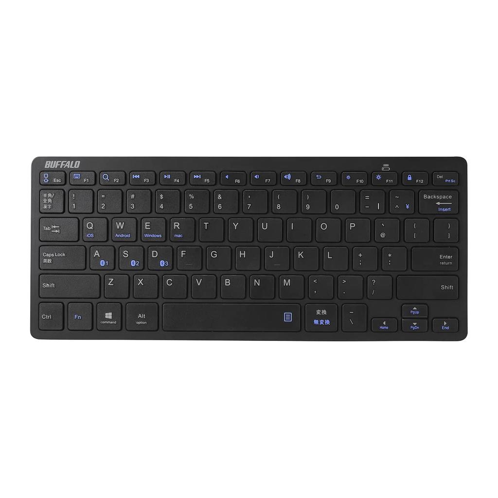Buffalo Ultra Slim Bluetooth Wireless Keyboard, Compatible with iOSiPadOSAndroidMacChrome OSWindows, PS5PS4, for Telework, Remote Work, and Home Use,
