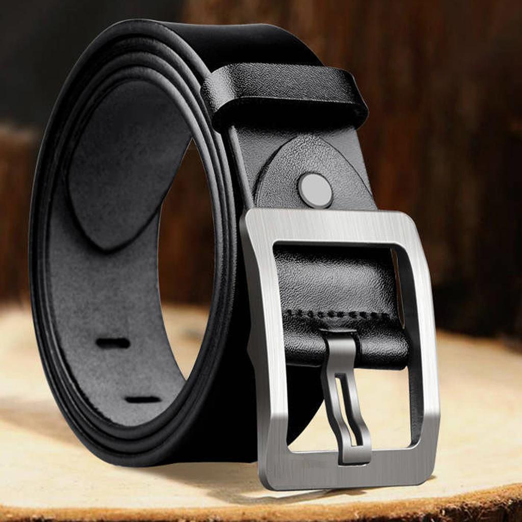 Men Belt Classic PU Leather Soft Casual Single Prong Belt for Business Work Christmas 49.2in Silver Buckle Black Belt