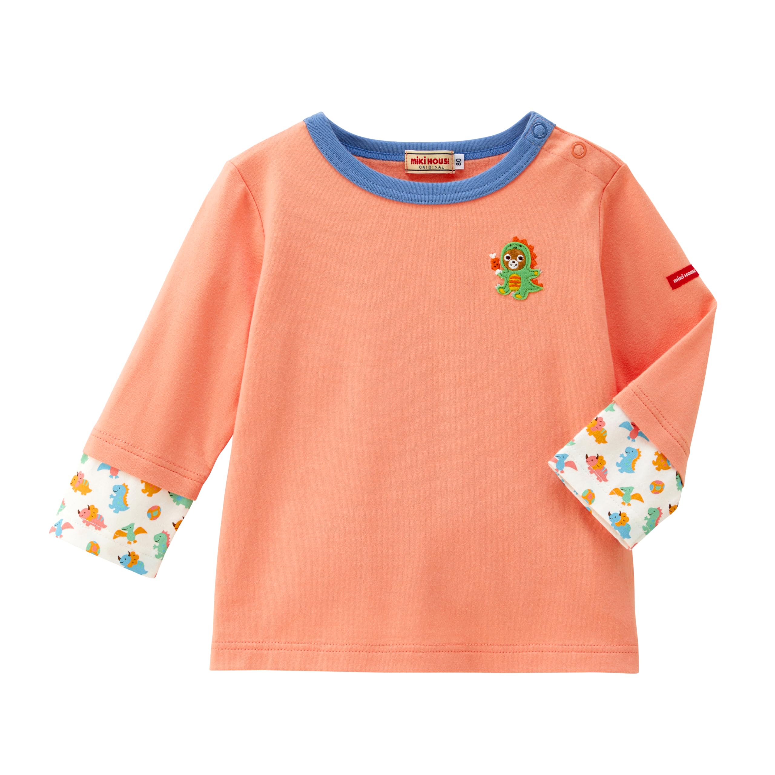 

MIKI HOUSE Long Sleeve with Bear and Rabbit for Boys and Orange T-Shirt Design, Girls, Baby, Kids, Children s Clothing, Kindergarten, School, оранжевый