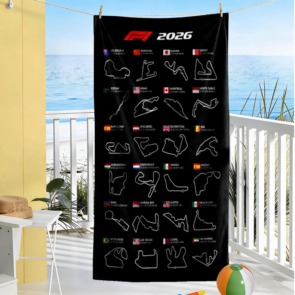 Asciugamano da Spiaggia Calendario Formula 1 2026 Alta Assorbenza & Asciugatura Rapida Comodo Leggero Adatto per Nuoto, Palestra, Campeggio, Yoga Vacanza