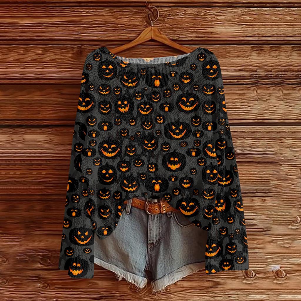 Womens  Fall Sweaters Long Sleeve Print Tops Pullover Sweaters Loose Dressy Casual Basic Clothes