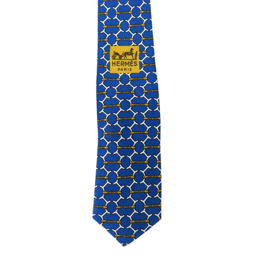 Used HERMES Tie Toyota Limited Edition Silk Blue Gold Business