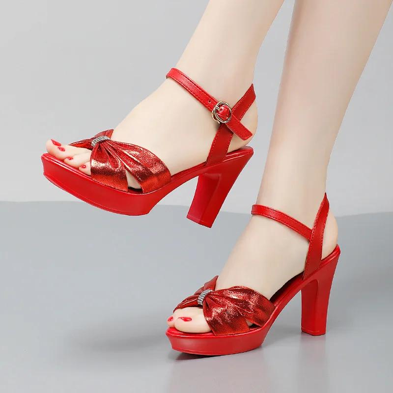 8 10 13cm Small Size 32-43 Sexy Wedding Shoes Bride Platform Sandals Summer 2025 Block High Heels Sandals Model Party Office
