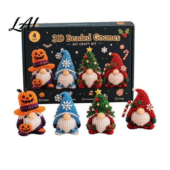 Kit de Gnome Perlé 3D Kit DIY Broderie de Perles Minuscules 4 Pièces Goblin Perlage Pour Décoration de Maison Loisirs Créatifs Art Créatif Mignon Cadeau Fait Main pour Débutants & Craft