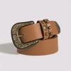 New Women's Retro Carved Western Buckle Double Ring Belt Fashionable and Versatile European and American Women's Belt