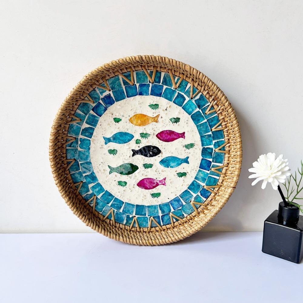 Home Decor Rattan Serving Tray Handmade Decorative Wall Plate Creative Gift Table Centerpiece