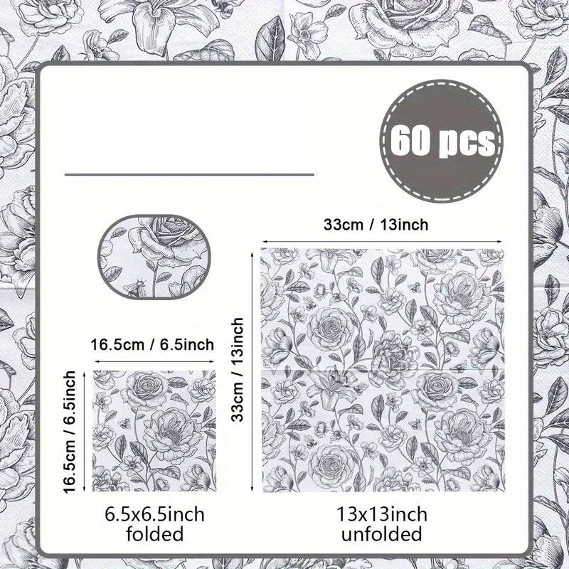 

1 набор, состоящий из 60 штук одноразовых салфеток. Бумажные салфетки с простым эскизом цветов, подходящие для использования в качестве декоративных бумажных салфеток на свадебных банкетах 60pcs