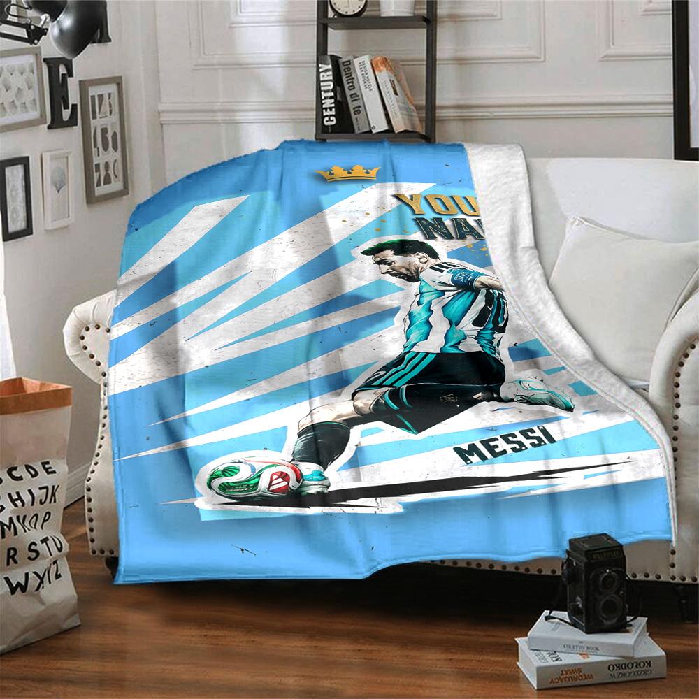 Football Messi Personalized Text Blanket Gift Customizable Blanket Soft Warm Cozy Throw For Picnics Nap Bed Sofa Ideal for All Seasons