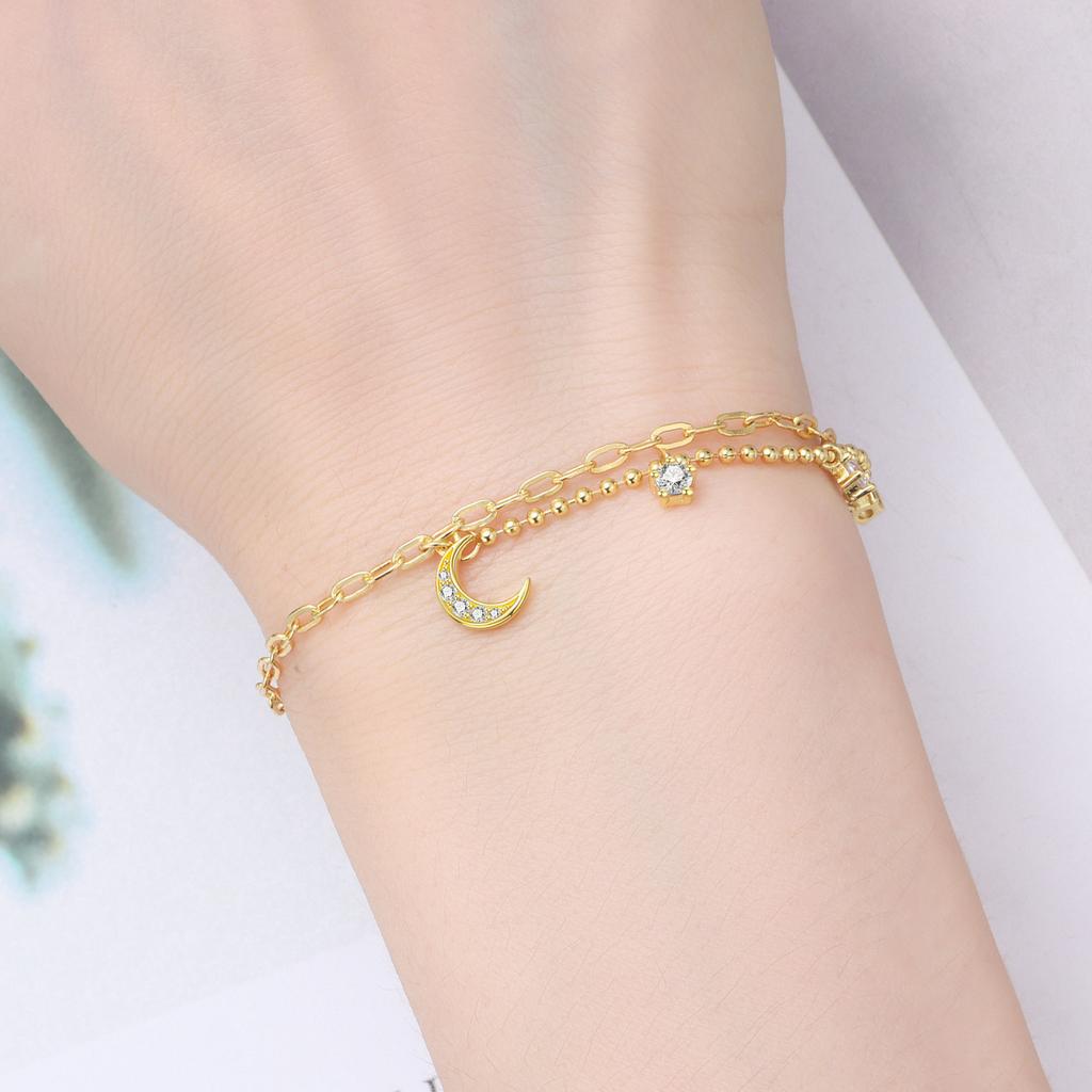 S925 Silver Gold Moon Star Bracelet Chain Link Women Bracelet Jewelry Party Trendy Anniversary Gifts
