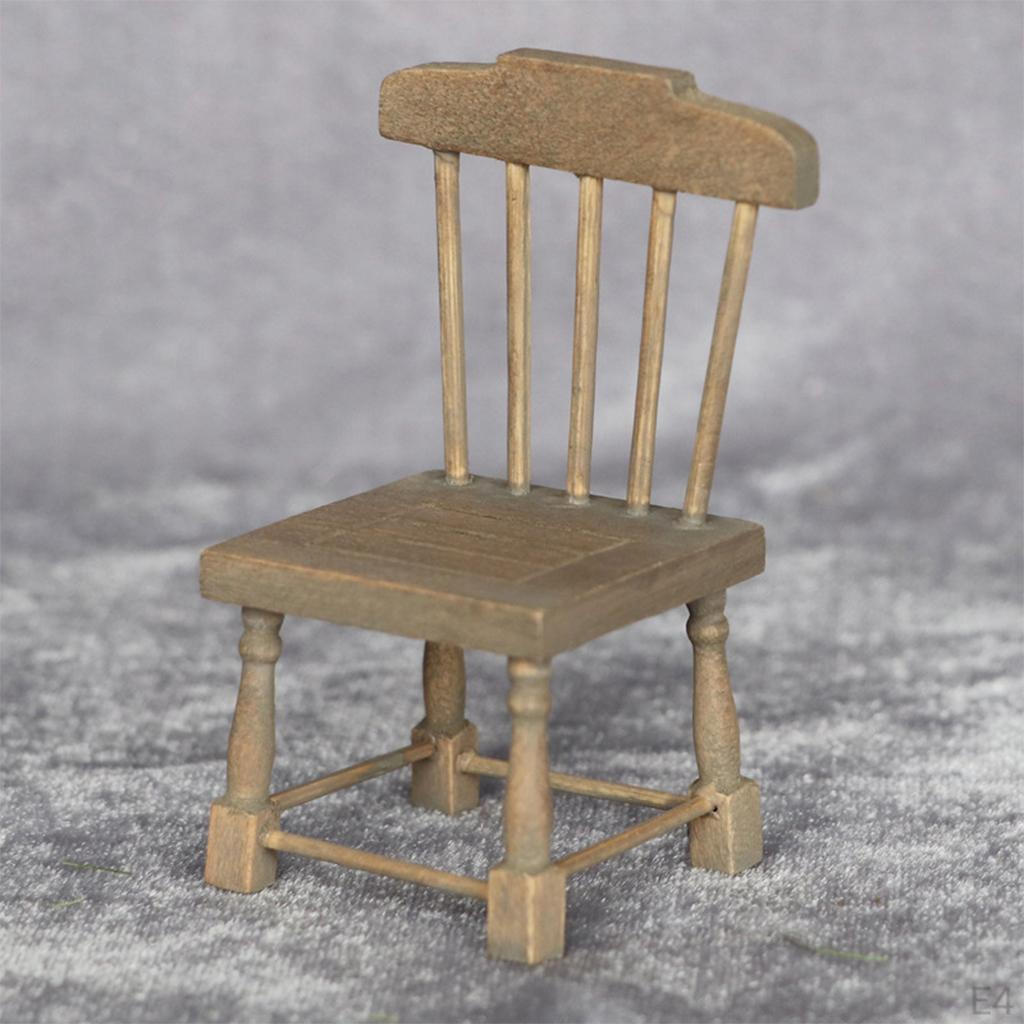 /12 Dollhouse Dining Table Chair Furniture Model Kitchen Decor Pretend Toy Wood Color