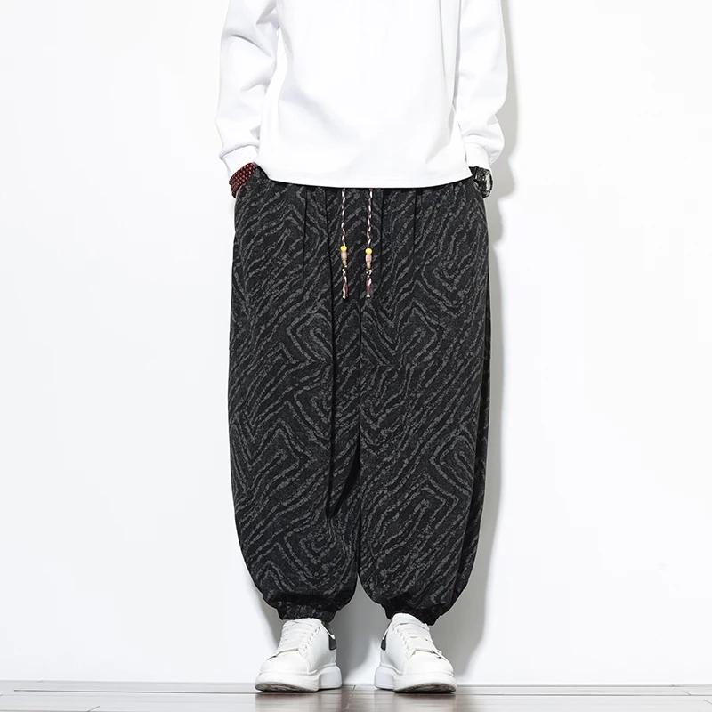 Autumn Winter Men Corduroy Harem Pants Men Loose Wide Leg Lantern Pants Chinese Print Casual Trousers Men