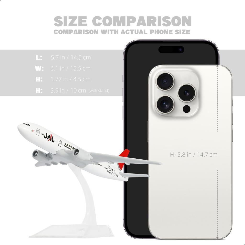 QIYUMOKE JAL Boeing 777 Airplane Japan Airlines Finished Plastic Stand Desktop Display Creative Passenger Aircraft Decoration 1/400 Model, 15.5cm,