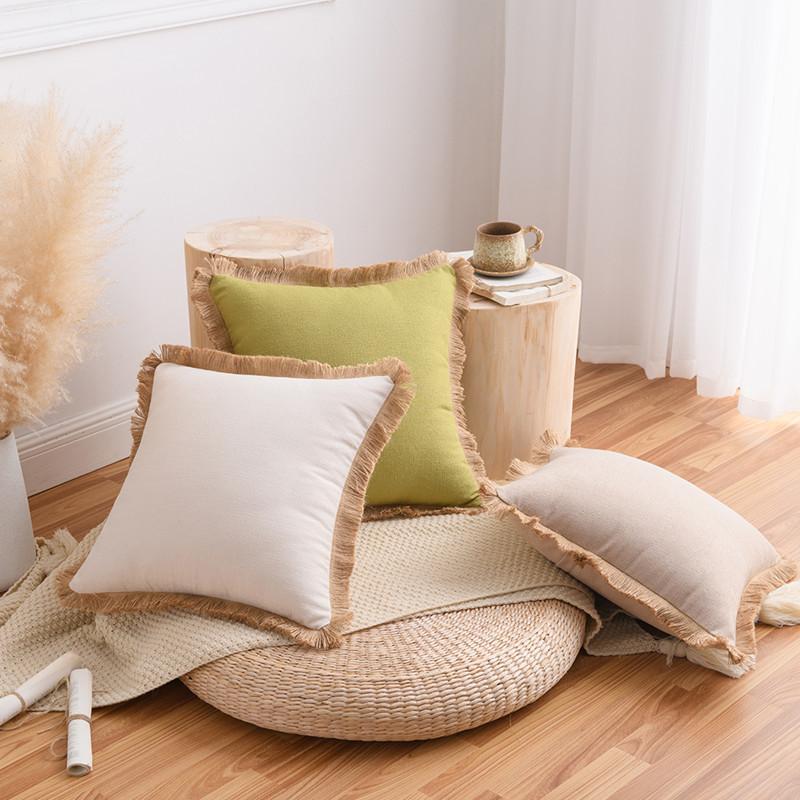Cotton And Linen Pillow Case Sofa Cushion Nordic Ins Style Thickened Waist Pillow Solid Color Linen Back Pillow Quality