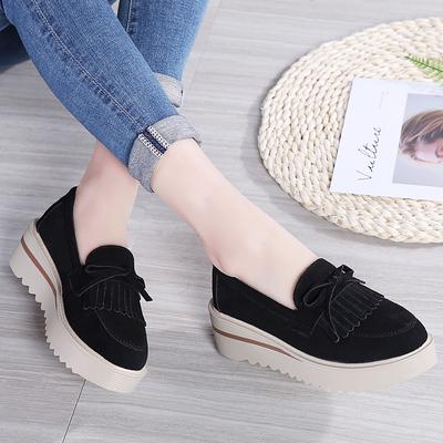 Fashion Women Shoes BlackSneaker Ballet Cow Suede Leather Flat Platform Woman Shoes Slip On Female Women's Loafers Leisure Shoes