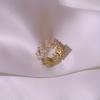 Elegant Zircon Leaf Open Rings for Women Imitation Pearl Inlaid Zircon Adjustable Ring Wedding Party Jewelry