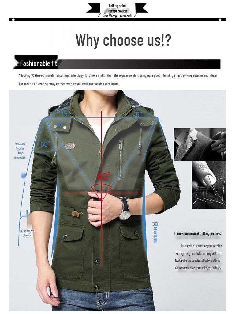 Men's Hooded Pure Cotton Washed Workwear Jacket - Autumn/Winter 2022 Collection