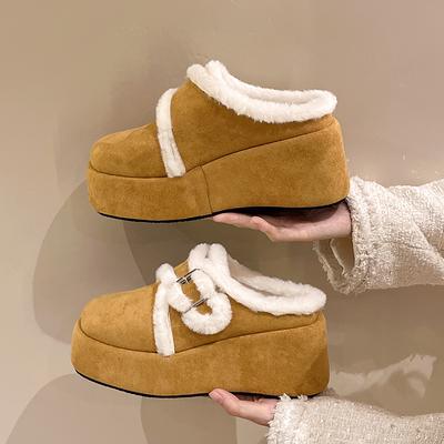 Women Flats Platform Slippers Suede New Winter Mules Shoes 2025 Trend Short Plush Woman Flip Flops Slingback Zapatos