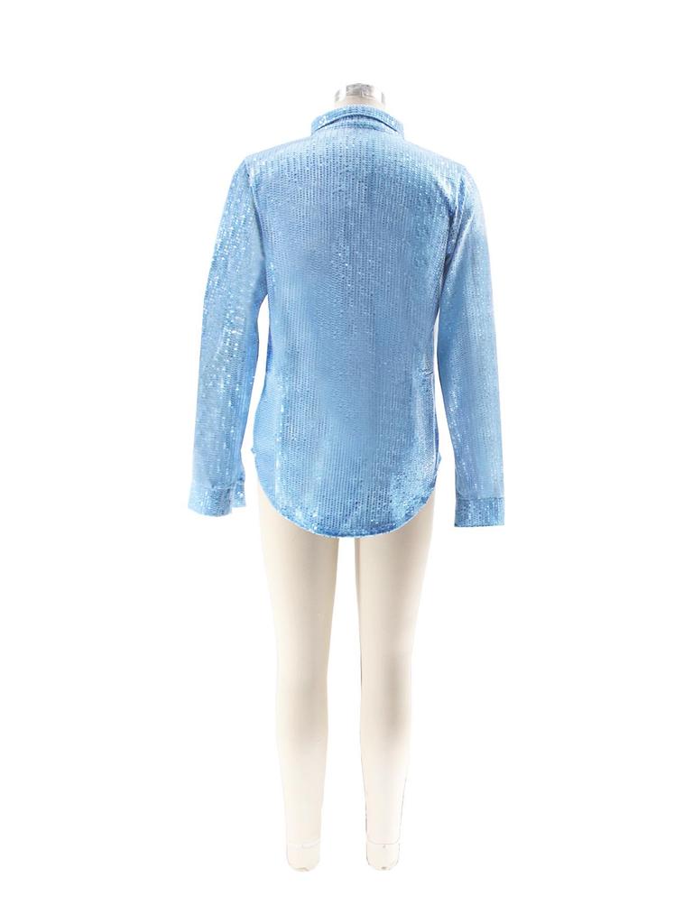 Autumn/Winter Versatile Suede Lapel Shirt with Sequins and Beads