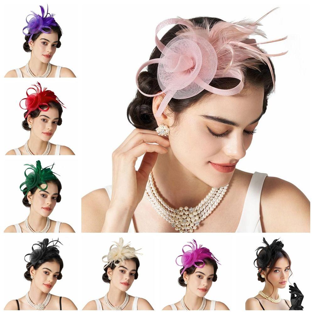 Formální šaty Peří Síťovaná čelenka Retro Fascinátor Ozdoba hlavy Malý cylindr Čelenka Dívky