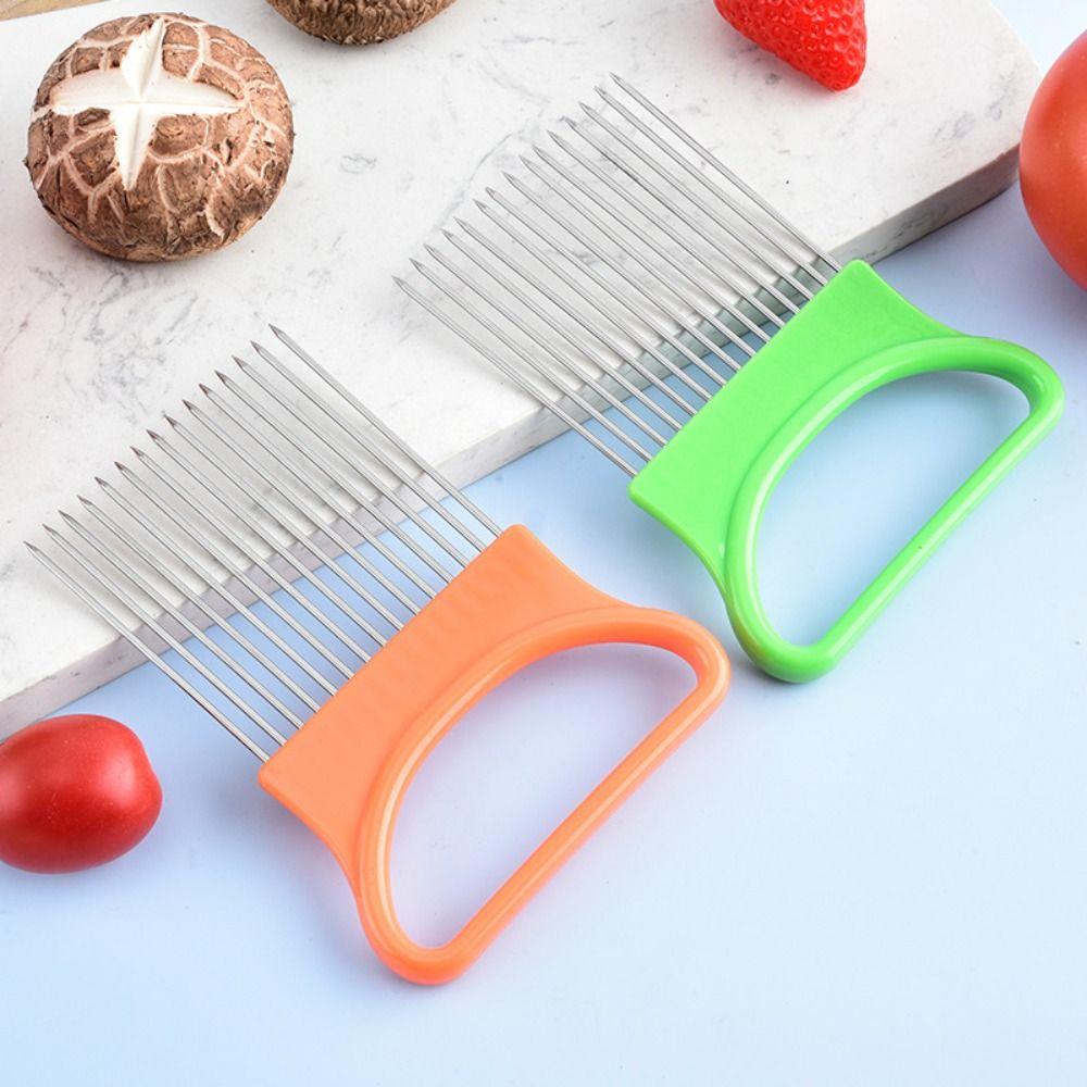 Effortless Onion Slicer Holder Stainless Steel Meat Tenderizer Needle Tomato Cutter Holder  Fruit