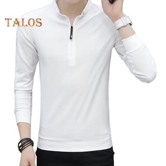 Vår Høst Skjorte Herre Langermet Halv Glidelås Slim Fit Stand Krage Pure Farge Mid Length Pullover Daglig slitasje Business Office Topp