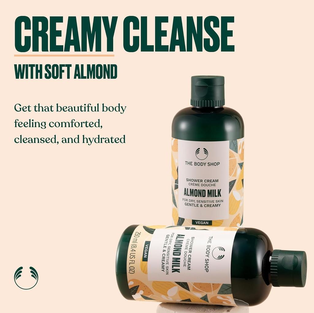 The Body Shop Almond Milk Shower Cream 250 ml For Dry Sensitive Skin Gentle Cleanse Soft Comfort Vegan Care
