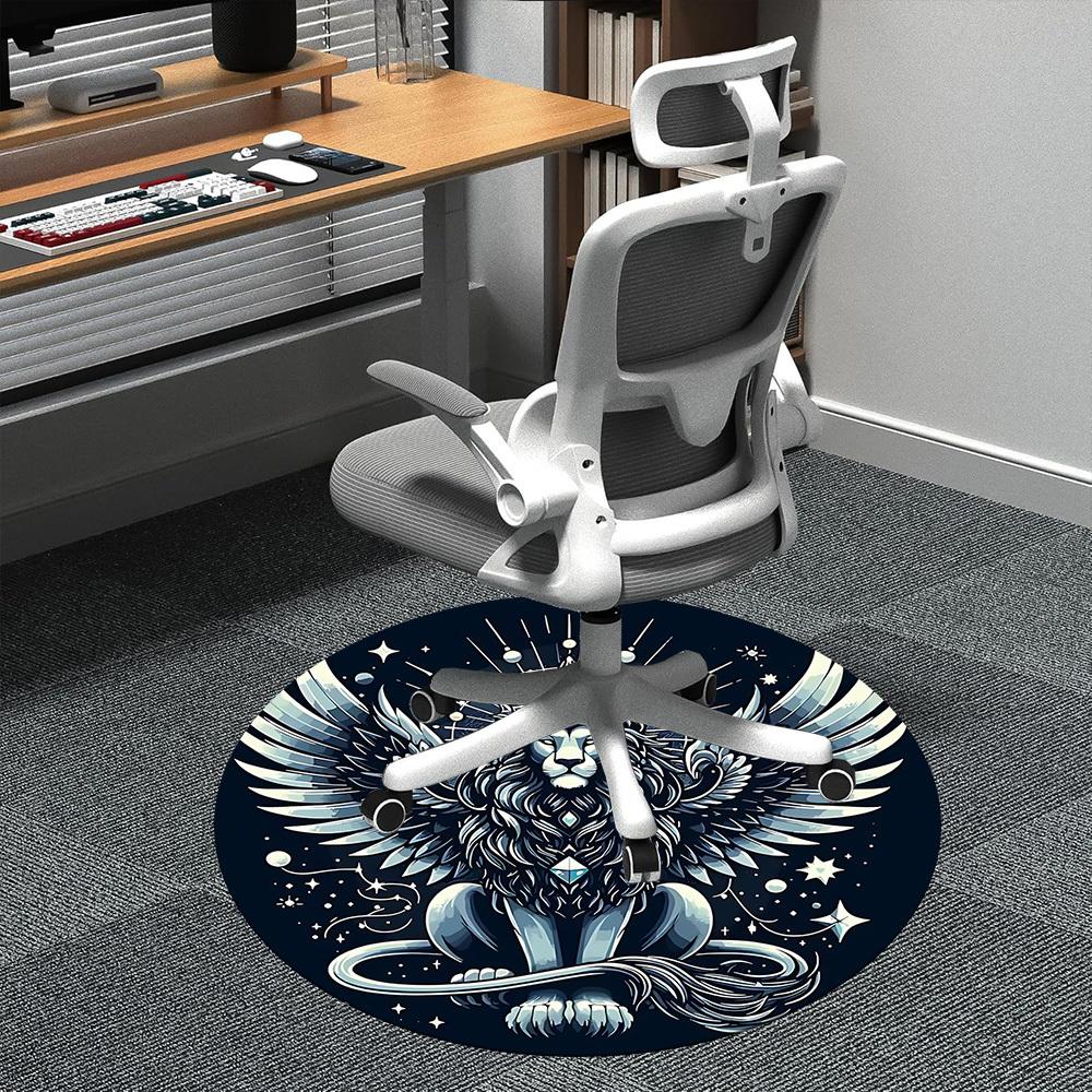 1 Stück geflügelter Löwe Büro runder Teppich, Matte geeignet für Büro, unter Bürostühlen Schlafzimmer Wohnzimmer Heimdekoration, Zimmer Dekoration