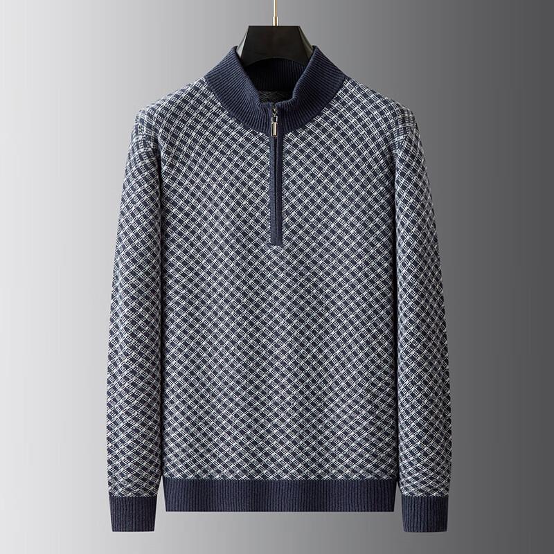 

Мужской пуловер большого размера в клетку из 100% мериносовой шерсти на молнии до середины 5XL