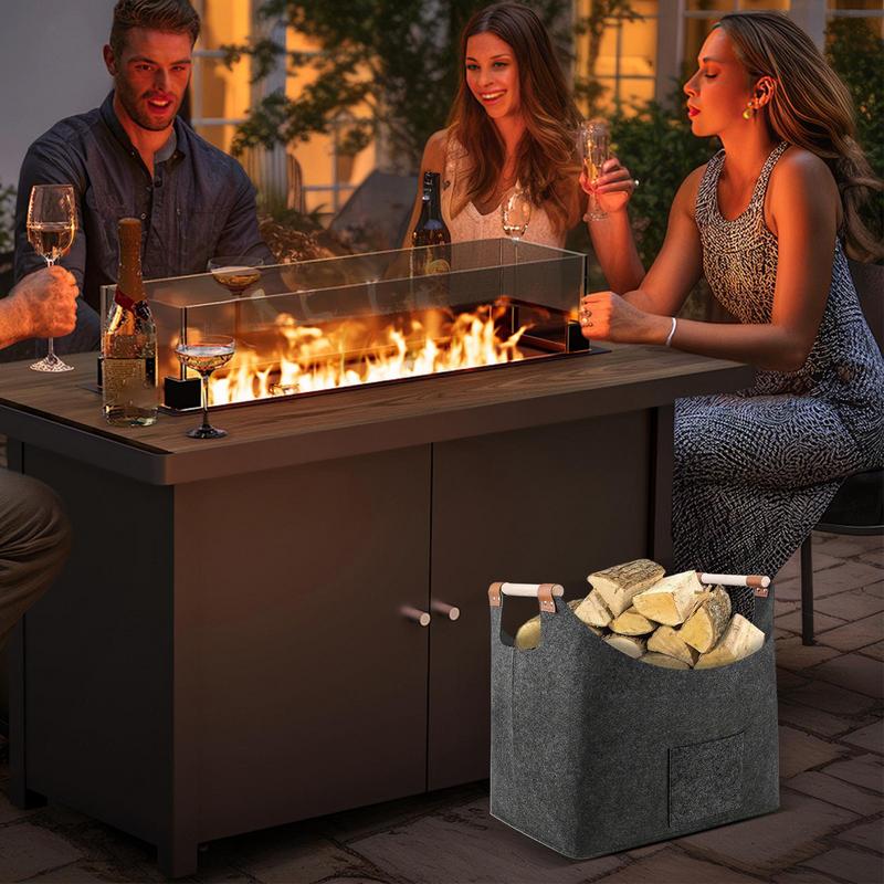 Felt Basket Firewood Box With Wooden Handles Foldable Wood Basket For Firewood Wood Newspapers Clothes Storage