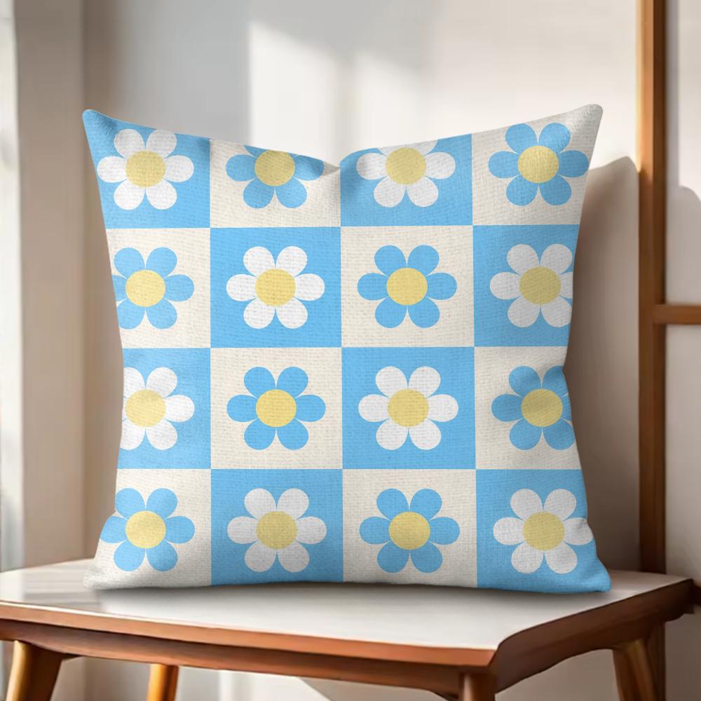 Retro Geometry Floral Cushion Cover Natural Linen Organic Fabric DoubleSided Printing Couch Pillow Covers Home Decor