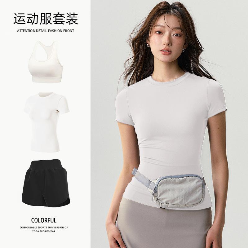 Basic yoga t-shirt women's waist versatile fitness short-sleeved running quick-drying yoga clothes tight top