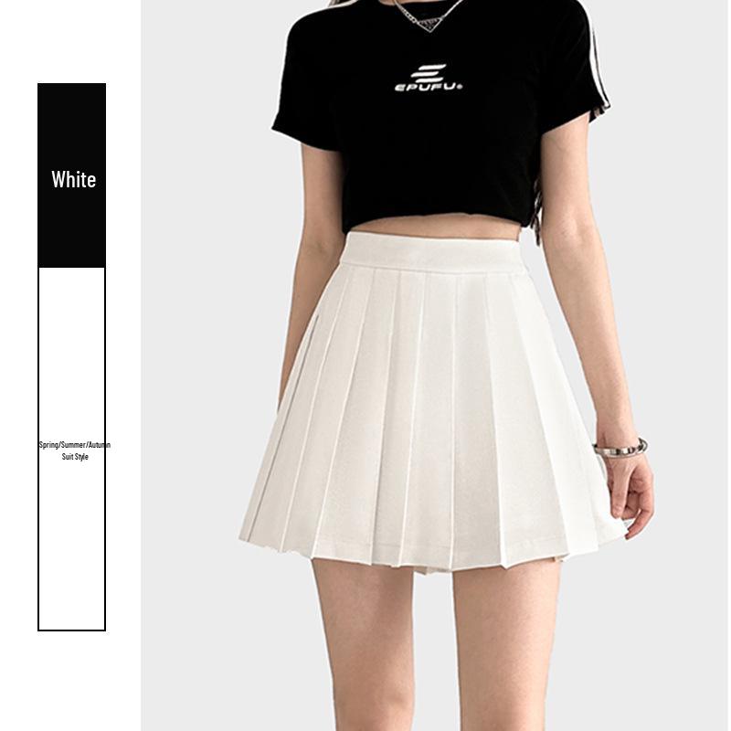 

Women s Khaki Pleated High Waist Skirt - Spring/Summer College Style A-line Mini XXL белый