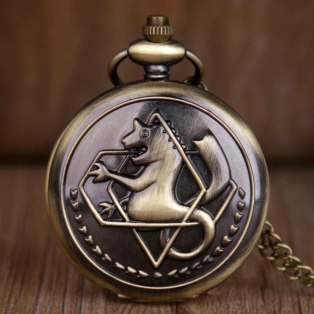 10pcs/lot Vintage Full Metal Alchemist Quartz Pocket Watches Necklace Pendant Clock Chain Gifts for Men Women
