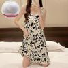 Summer V-Neck Nightdress with Chest Pads - Sexy Bubble Cotton Spaghetti Strap Style: Loose Fit Homewear for Women