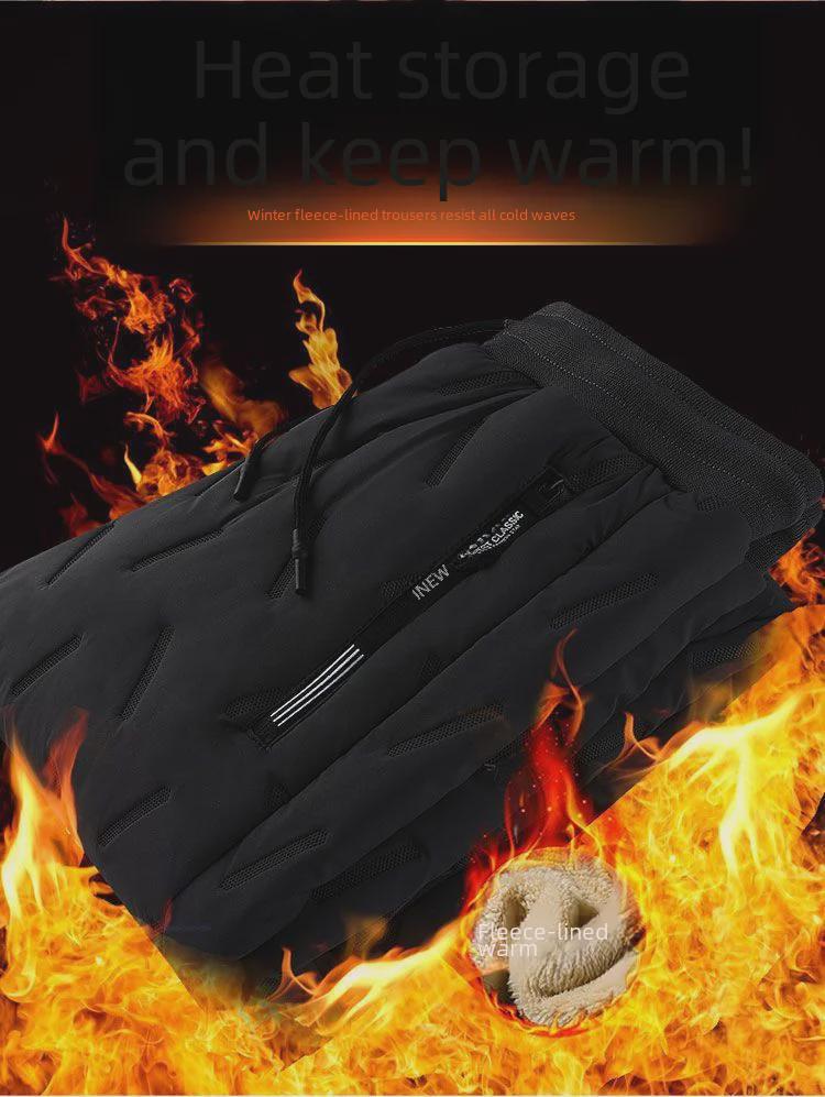 Men's Plus Velvet Thicken Cotton Trousers: Winter Warm, Casual Fit, Elastic Ankle, Suitable for Middle-Aged and Elderly.