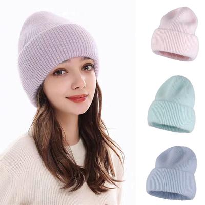 Winter Hat Rabbit Fur Winter Hats For Women Fashion Keep Warm Beanie Hats Solid Color Adult Head Cap