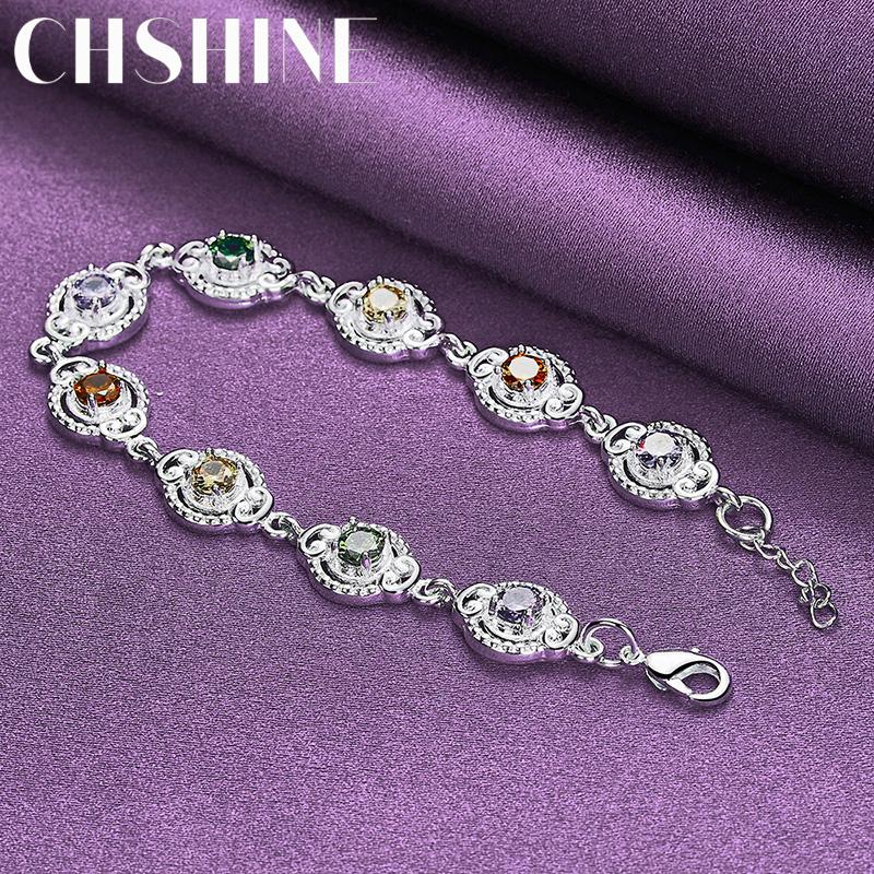 CHSHINE 925 Sterling Silver Color Crystal Chain Bracelet For Women Wedding Party Fashion Jewelry