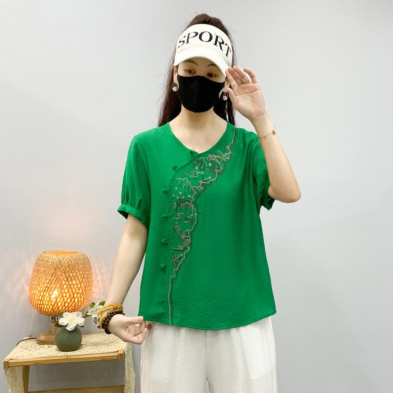 

Ретро Этническая Блузка из Шелка и Льна с Вышивкой для Женщин XL (100-125 jin)