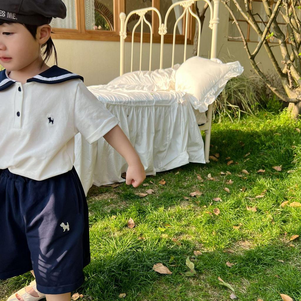 Summer Sibling Outfits: Boys' Sailor Collar Shorts Set & Girls' Academic Style Dress