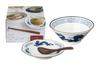 Marusan Kondo Set and for Ramen and Fried Microwave Retro Chinese 04950 3-Piece (Rice Bowl, Plate, Ladle) Rice, Safe, Gift, Blue, Style,