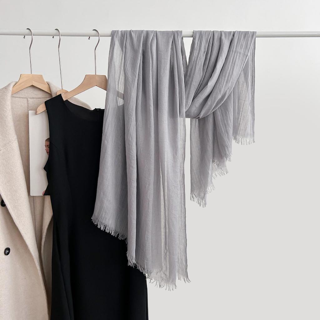 Artistic Cotton and Linen Scarf - Solid Color, Japanese & Korean Style, Women's Shawl for Air-Conditioned Rooms, Outerwear, Sun Protection