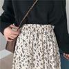 Vintage Floral Print A-line Long Skirts Summer Women Korean Skirt Streetwear Drawstring Elastic Waist Midi Skirt