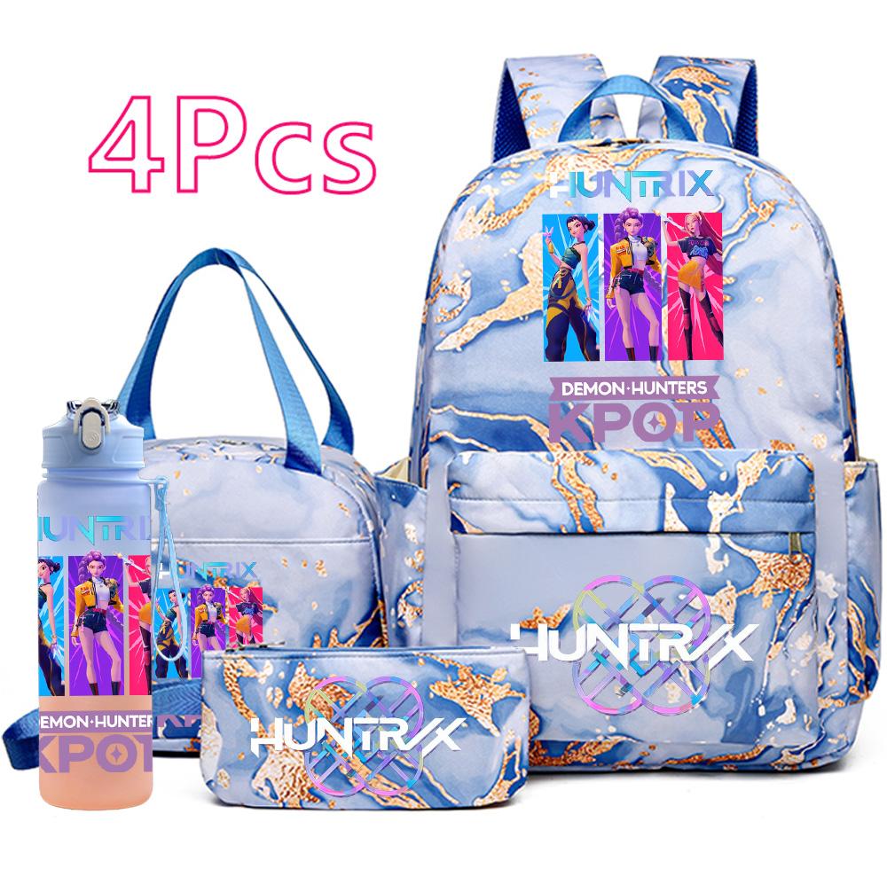 4 stuks/set K-Pop Bedrukte Rugzak Handtas Etui met 750 ml Waterfles voor Tiener Jongen Meisje Schooltas Student Grote Capaciteit Boekentas Mochila