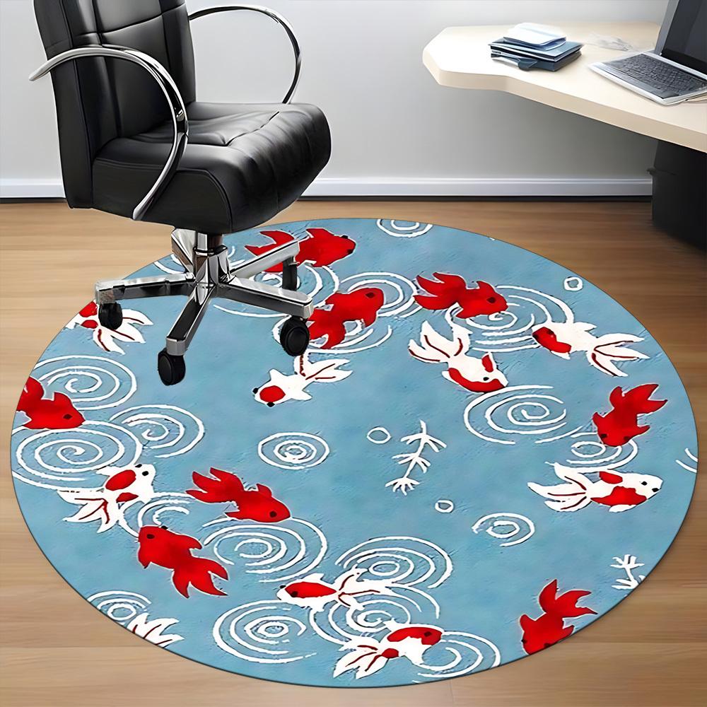 1pc Goldfish Pond Office Round Rug, Non-slip, Soft and Durable Office Rug for Interior Decoration, Perfect for Office, Beautiful Decoration yy26032404